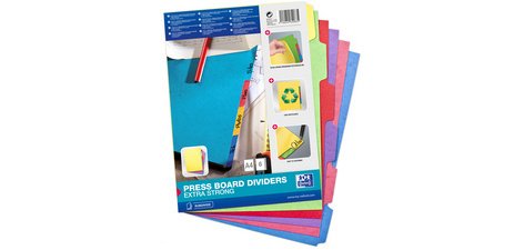 Intercalaires carton, uni, A4, multicolore, 6 touches
