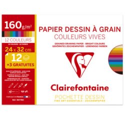 Gekörntes zeichenpapier, packung mit 12+3 blatt, 24x32cm 160g, farbig, etival color - lebendige farben sortiert