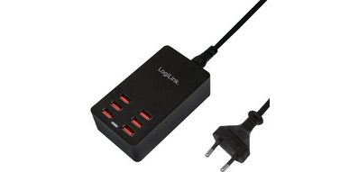 Boîtier de chargement USB, 6 ports, 32 Watt, noir