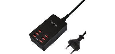 Boîtier de chargement USB, 6 ports, 32 Watt, noir