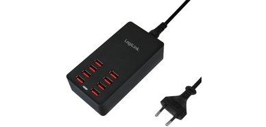 Boîtier de chargement USB, 8 ports, 44 Watt, noir