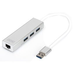 Digitus DA-70250-1 interface hub USB 3.2 Gen 1 (3.1 Gen 1) Type-A 1000 Mbit/s Zilver, Wit