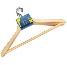 Cintre en bois avec barre, paquet de 5, nature