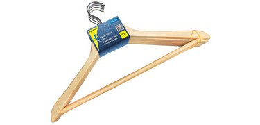 Cintre en bois avec barre, paquet de 5, nature