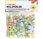 Perles en bois 'Pastel', rond, assorti en 4 taillles