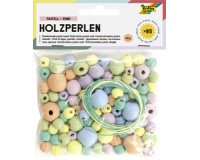 Perles en bois 'Pastel', rond, assorti en 4 taillles