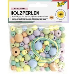 Perles en bois 'Pastel', rond, assorti en 4 taillles