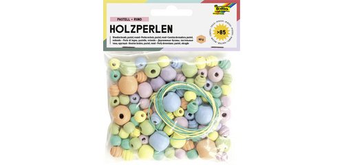 Perles en bois 'Pastel', rond, assorti en 4 taillles