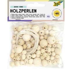 Perles en bois 'Nature', rond, assorti en 4 taillles