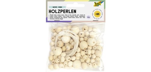 Perles en bois 'Nature', rond, assorti en 4 taillles