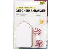 Etiquette cadeau long, nature & blanc, avec ficelle