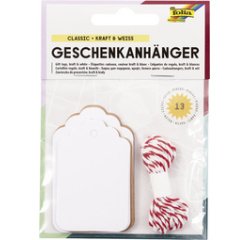 Etiquette cadeau long, nature & blanc, avec ficelle