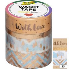 Ruban adhésif Washi Folia Hotfoil or 3x 15mmx5m 1x 10mmx5m 3 designs