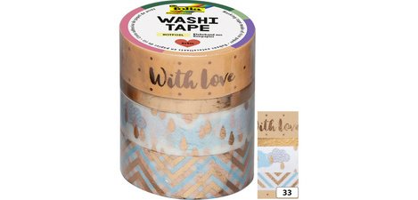 Ruban adhésif Washi Folia Hotfoil or 3x 15mmx5m 1x 10mmx5m 3 designs