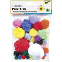 Pompons, 30 pièces, assorti tailles et couleurs