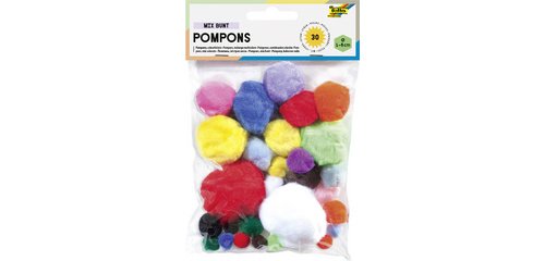 Pompons, 30 pièces,  tailles et couleurs
