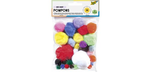 Pompons, 30 pièces,  tailles et couleurs
