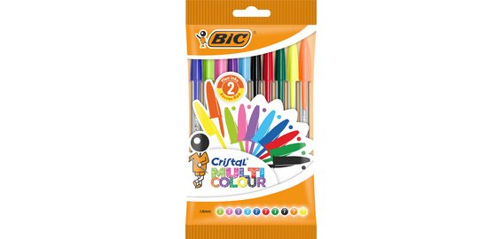 BIC Stylo à bille Cristal Large Multicolor, sachet de 10