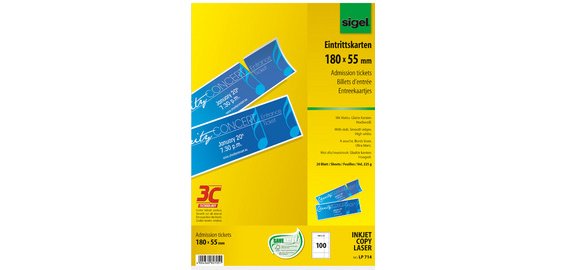 Billet d'entrée, 180 x 55 mm, imprimable, extra blanc