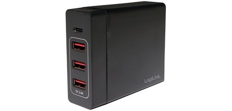 USB charging case, 4 ports, 65 watt, black
