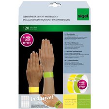 Bracelet événementiel Super Soft 255 x 25 mm avec étiquettes d'inscription fluorescent - Pochette de 120