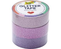 Folia glittertape roze en paars rolletje met 3 stuks