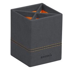 Pencil holder, in faux leather, titanium