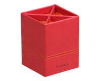 Rhodiarama pot à crayons simili cuir italien 8x8x11 cm - Coquelicot