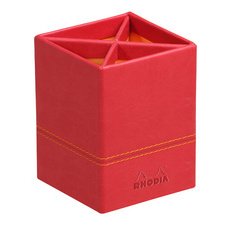 Rhodiarama pot à crayons simili cuir italien 8x8x11 cm - Coquelicot