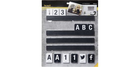 Shelf label security with letters and numbers, black