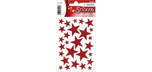 Autocollants de Noel MAGIC 'étoiles rouge', pailletté