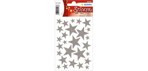 Autocollants de Noel MAGIC 'étoiles argent', pailletté
