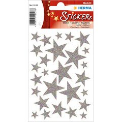 Stickers kerst MAGIC 'zilveren sterren' glinsterend