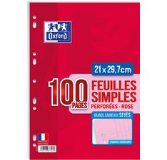Feuillet mobile conquérant sept a4 210x297mm 100 pages 80g séyès perforé coloris rose