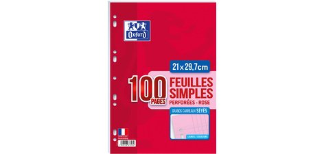 Feuillet mobile conquérant sept a4 210x297mm 100 pages 80g séyès perforé coloris rose