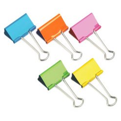 Pinces double clip 32 mm couleurs assorties - Boite de 10