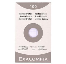 Étui de 100 fiches - bristol quadrillé 5x5 non perforé 75x125mm - Blanc
