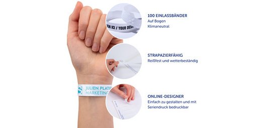 Druckbare Armbänder für Laserdrucker (Farbe), weiß, Packung mit 100 Stück