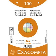 Fiche bristol 148 x 210 mm quadrillée 5 x 5 couleurs assorties perforée Exacompta - Boîte de 100