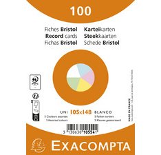 Paquet de 100 fiches sous film - Bristol UNI non perforé 105x148mm - Couleurs assorties