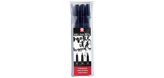 Stylo pinceau PIGMA BRUSH, étui de 3, noir