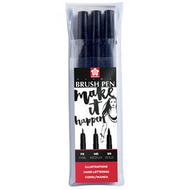 Stylo pinceau PIGMA BRUSH, étui de 3, noir