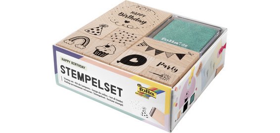 Set de tampons en bois 'Happy birthday', 11 pièces
