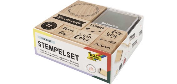 Set de tampons en bois 'Handmade', 13 pièces