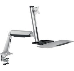 Poste de travail assis-debout, pour 1 écran, argent