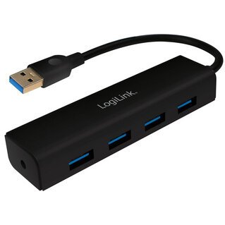 Hub USB 3.0, 4 ports, boîtier en plastique, noir