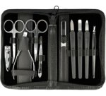 Set de manucure, étui en cuir, 10 pièces, noir