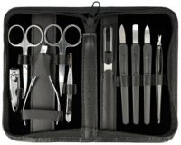 Set de manucure, étui en cuir, 10 pièces, noir