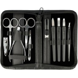 Set de manucure, étui en cuir, 10 pièces, noir