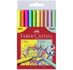 FABER-CASTELL Feutres GRIP fluo  pastel, étui de 10